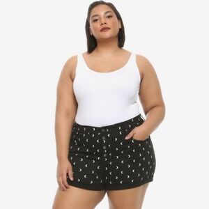 HT Denim Black Moon Print Ultra Hi-Rise Button-Front Shorts 13